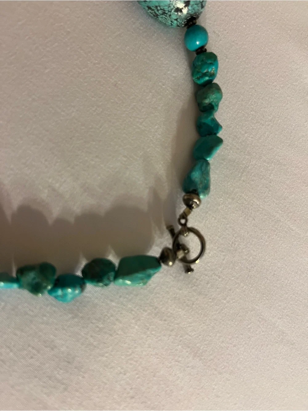 Vintage Turquoise Beaded Necklace with Chunky Focal Stone- dark matrix veining